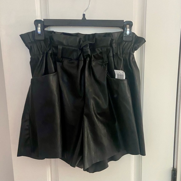 High Waist Black Faux Leather Shorts - Picture 1 of 5